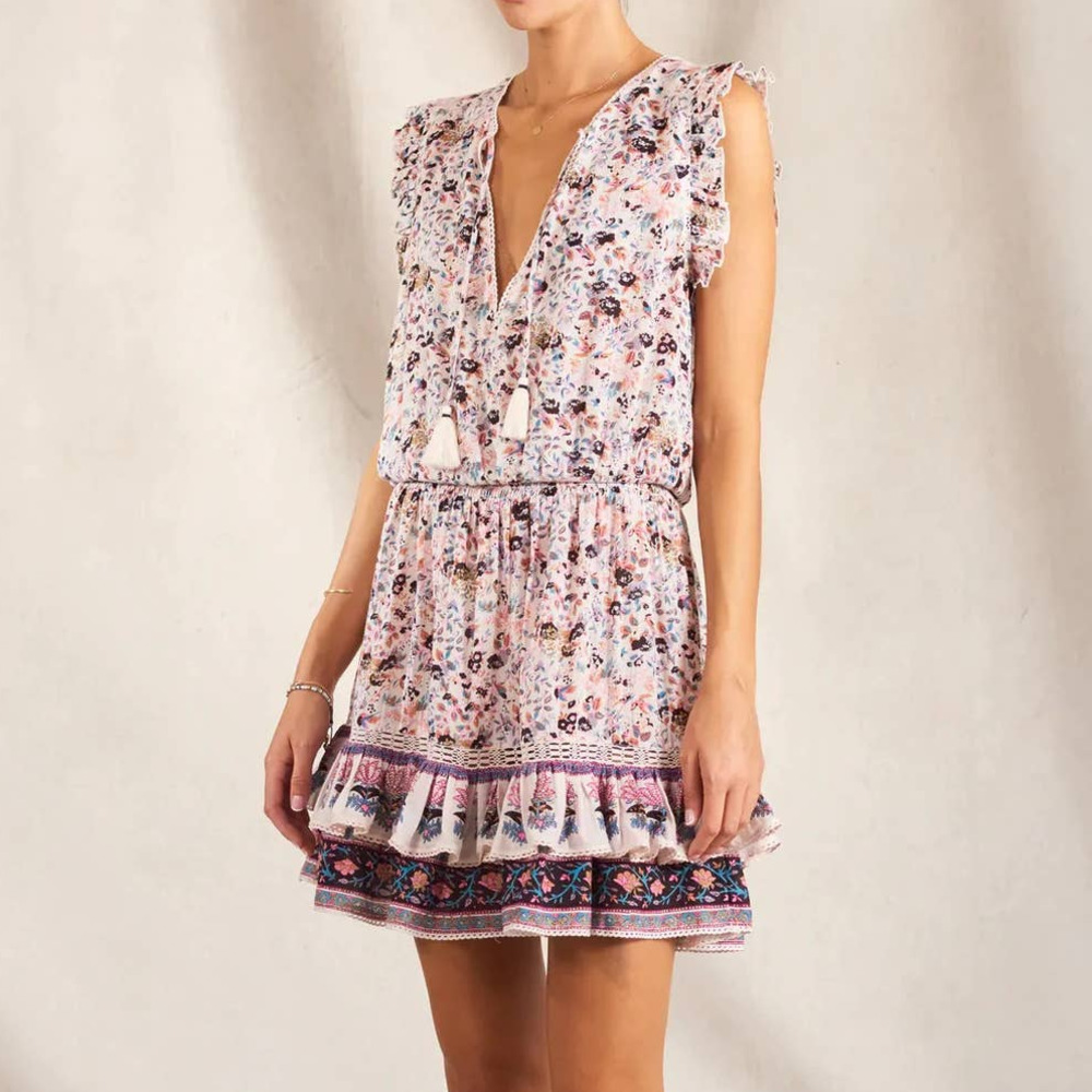 M.A.B.E. Kristi Sundress Floral Print Mini Dress Sleeveless Cotton size Medium